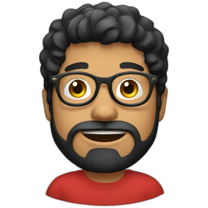 boy with black hair, round glasses, beard, red tshirt emoji