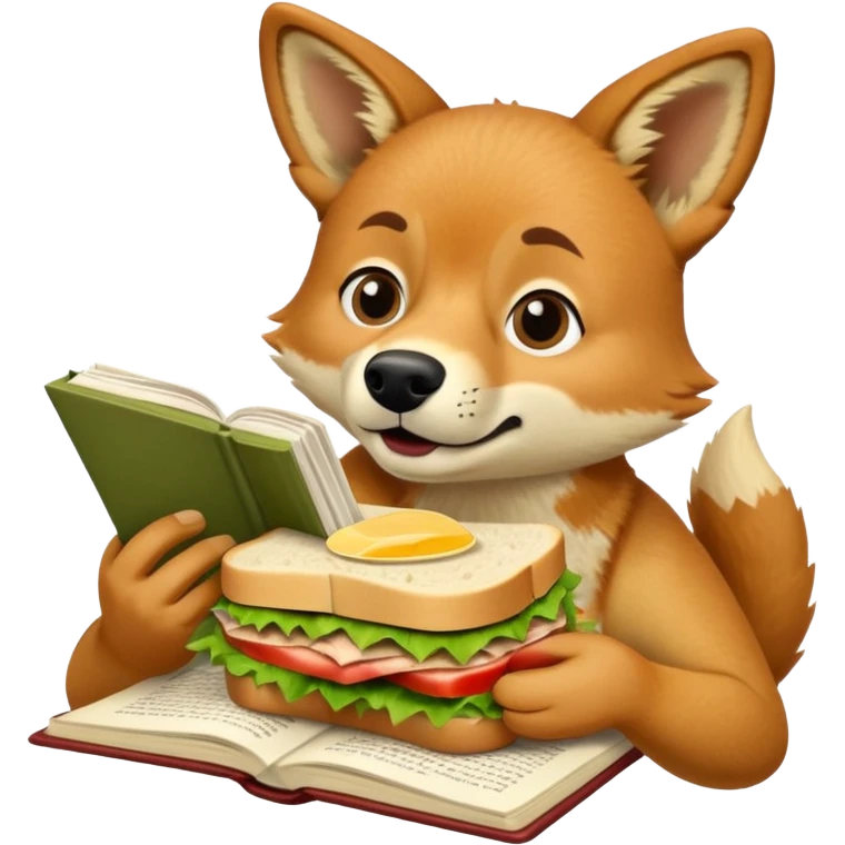 a dingo reading the book “to kill a mocking bird” while eating tuna salad emoji