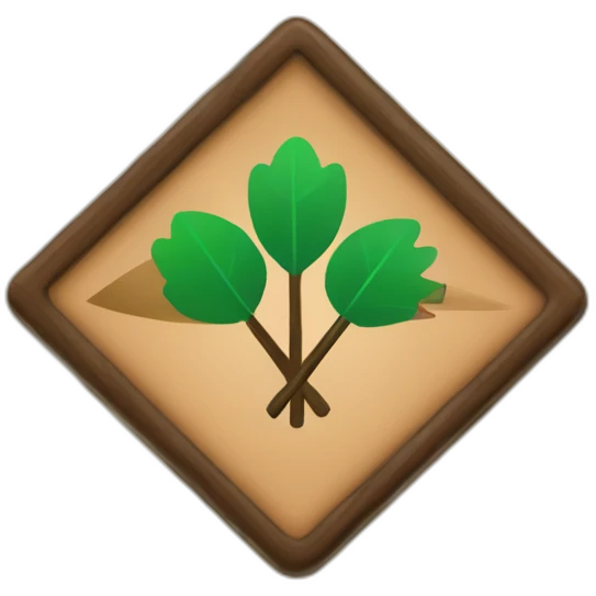 wood badge with up arrow emoji