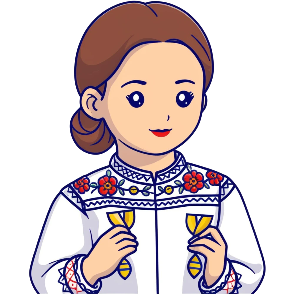 Ukrainian girl in traditional embroidered vyshyvanka shirt holding a DNA molecule in her hand emoji