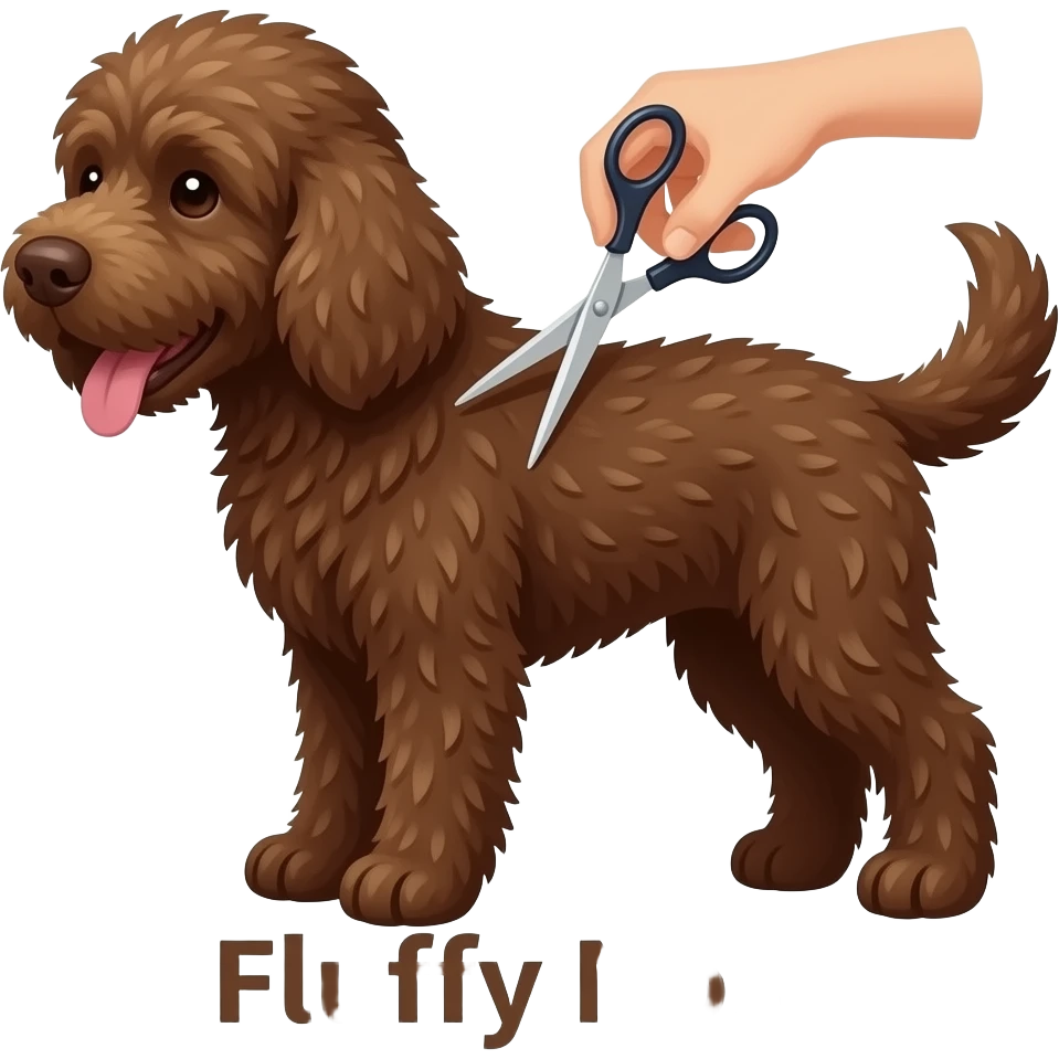 Сделай собаку породы лаготто раманойло ( она должна быть коричневая) и она должна быть на грумминге (давай изобразим груминг, как ножницы). И снизу должно быть название: "Пушистый нос" emoji
