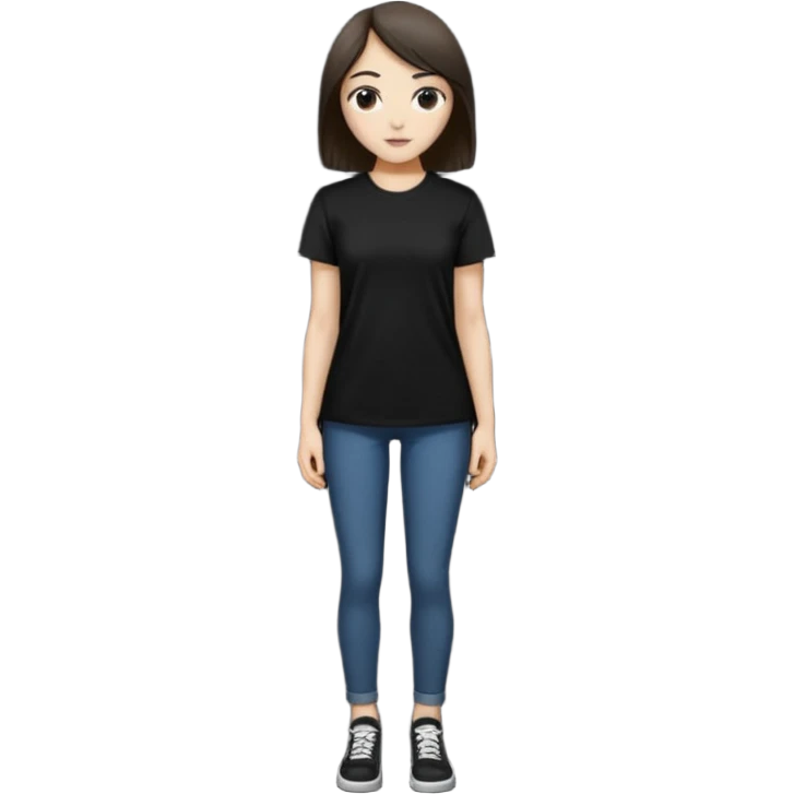 Sasha Gray in big black t-shirt full height emoji