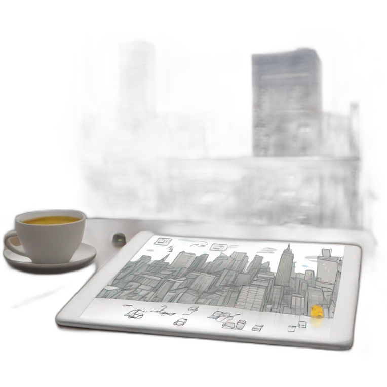 "Illustrate a digital memo pad with animated notes popping up, set in a creative workspace with a panoramic city view emoji