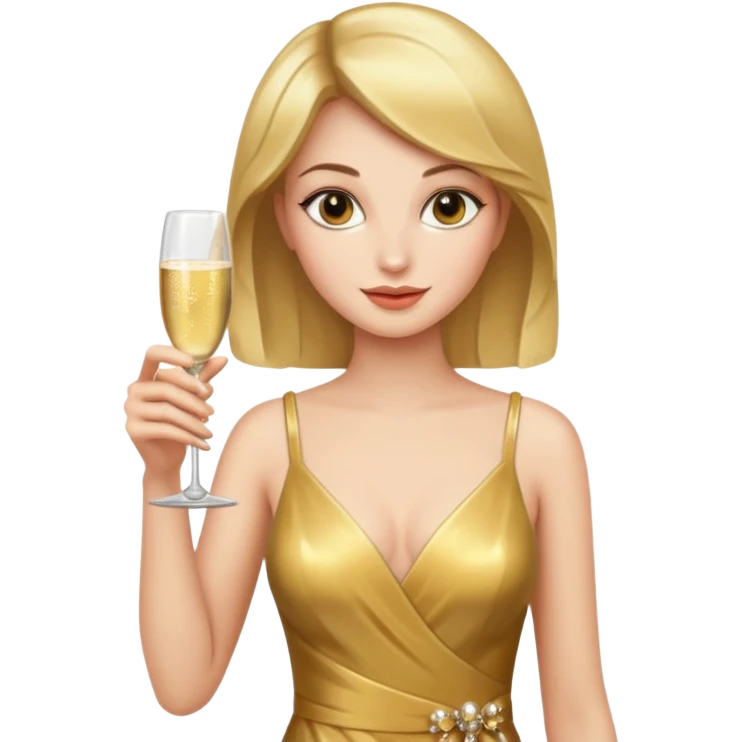 woman with shampane glass in golt dress emoji