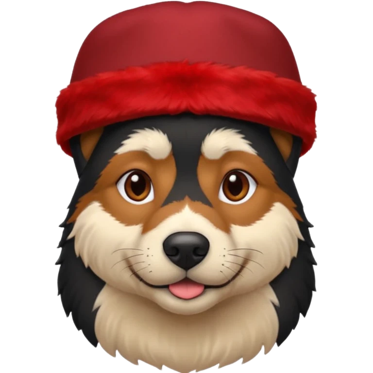 black suited old dog with red fes hat emoji