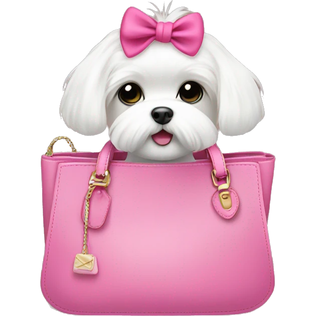 maltese with cute pink bow in a purse  emoji