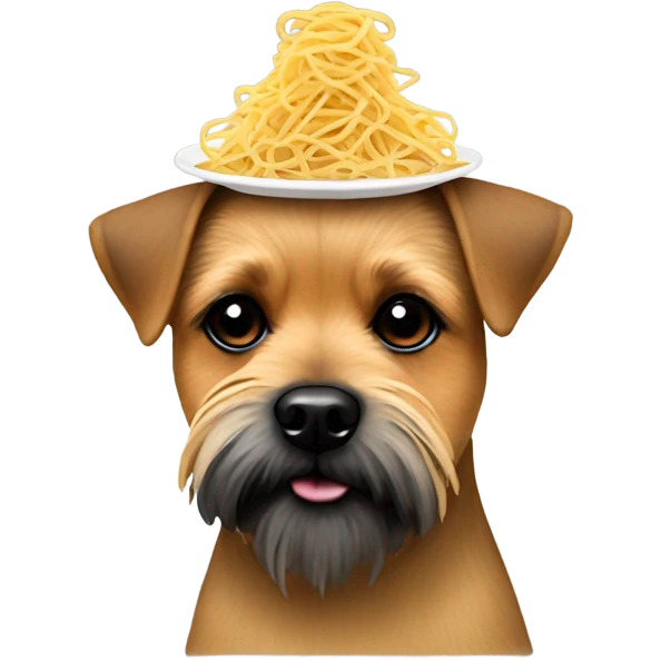 Border terrier with noodles on head emoji