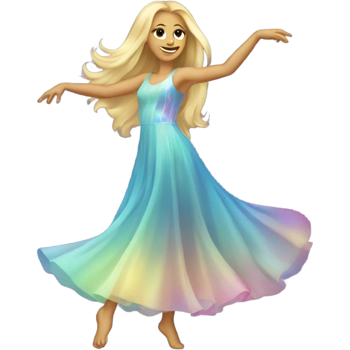 Dancing blonde girl long hair in an iridescent dress emoji