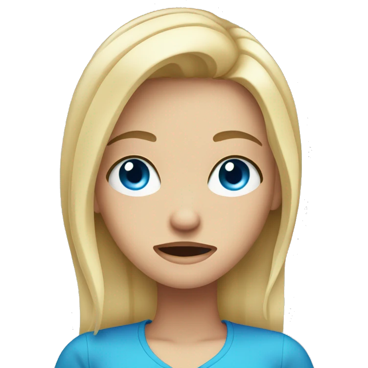 blonde girl blue eyes holding head in pain emoji