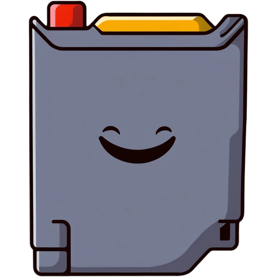 A cute sticker-style Nintendo 64 game cartridge with a smiling face emoji