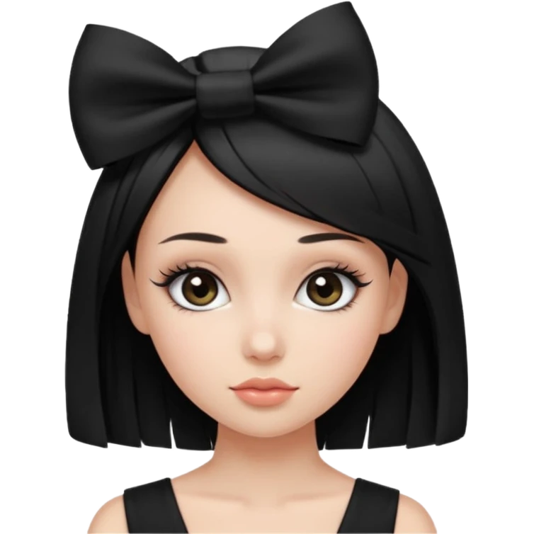 Woman with black cute  cut with a black top and a bow on her head with long lashes emoji