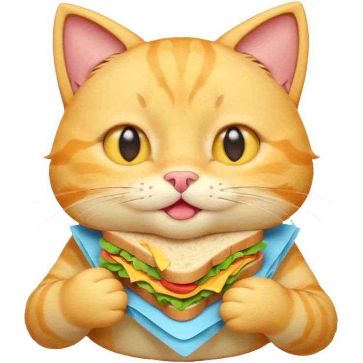 cute yellow cat portrait, head and shoulders only, biting a sandwich, cheeks full, funny expression, 3D cartoon, mobile game icon style, clean background, no text, no watermark
 emoji