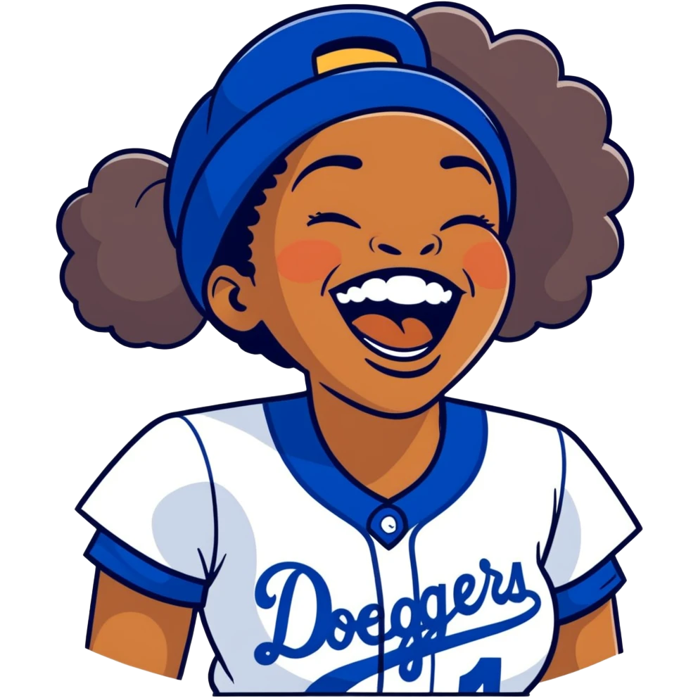 Laughing dodger African American female fan emoji