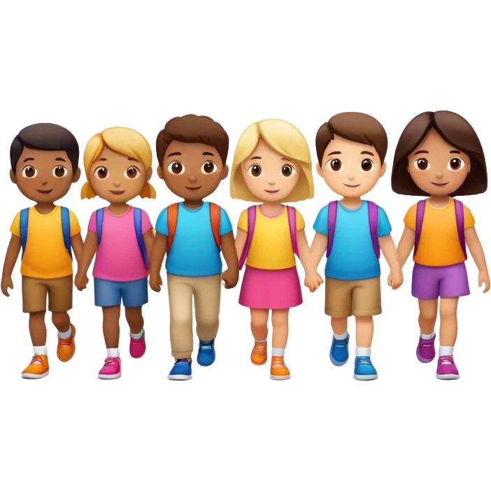 group of children walking in a line, fun and supportive emoji