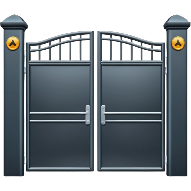 Flat emoji-style icon of automatic driveway gates.
Two solid gate panels opening to the sides.
Modern metal gates, simple design.
Clean vector style, minimalistic.
No text, no people, no buildings.
Centered, plain or transparent background.
Emoji style, iOS / Apple emoji look.
 emoji