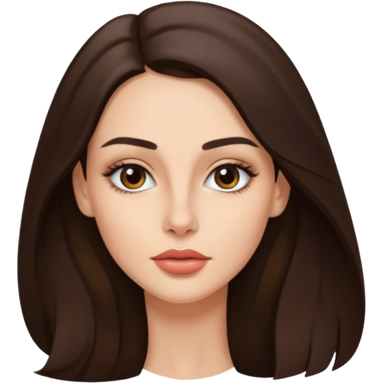 a brunette with thin nose almost sharp jaw line perfect eye brows and long hair slightly wheatish tone emoji