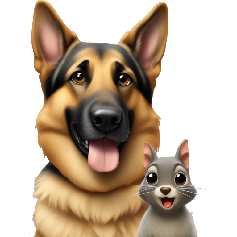 German shepherd next to a squirrel emoji