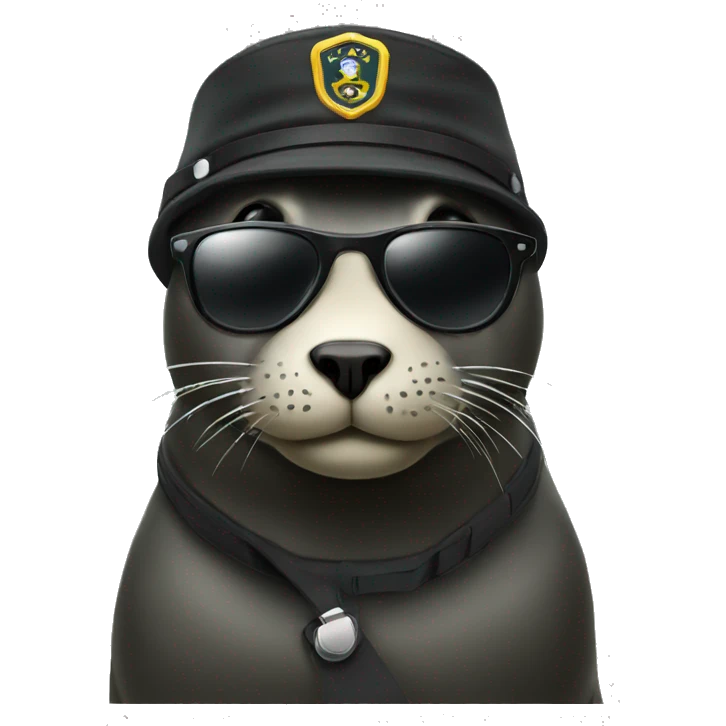 black seal dressed in black sunglasses and army hat emoji