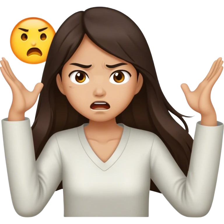 Brunette long hair  Asian girl waking up angry  emoji