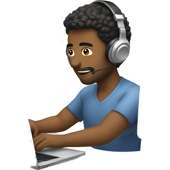 a men doing work on laptop and wearing headphones emoji