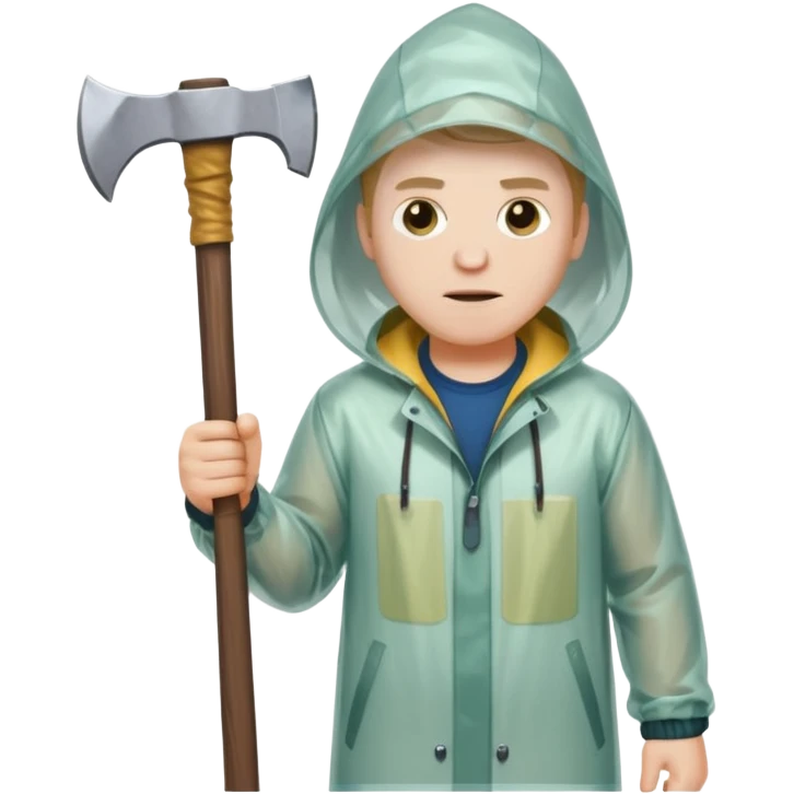 Американский психопат в прозрачном дождевике без капюшона с топором emoji