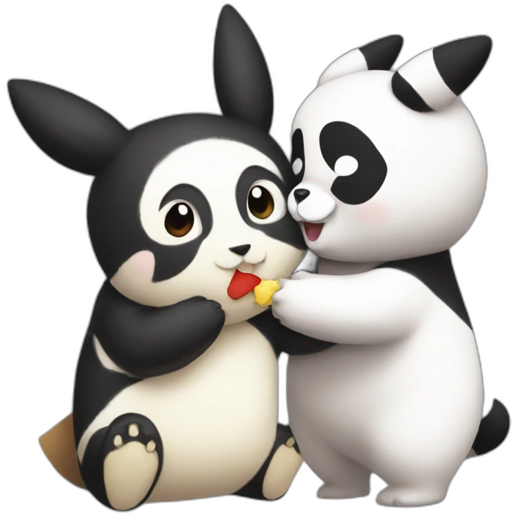 pikachu kissing a panda emoji