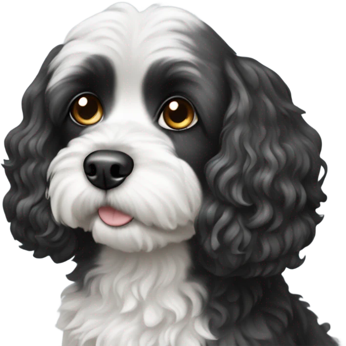 Black and white cavapoo dog emoji