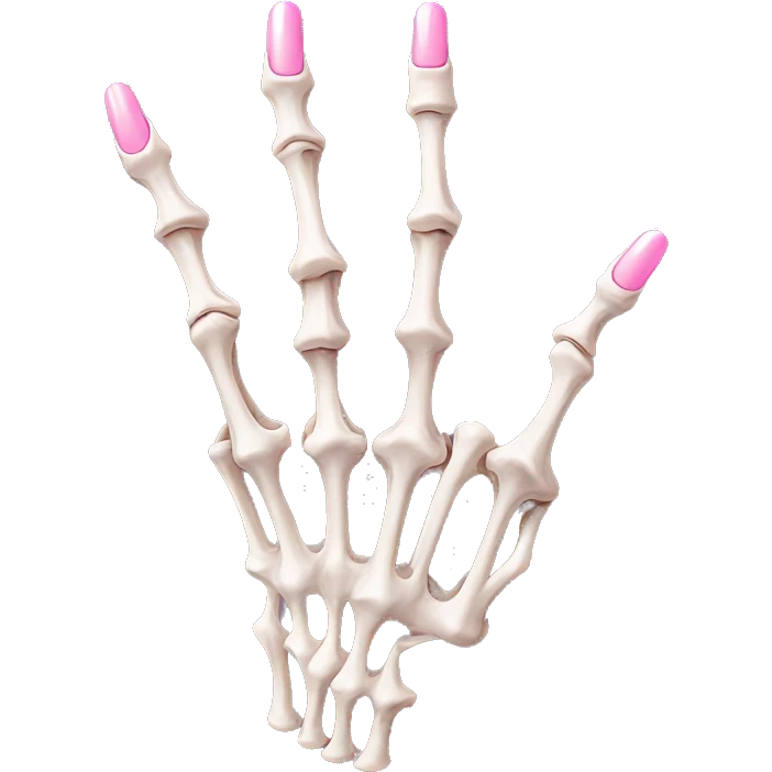 Skeleton hand 5 fingers with pink polish nails minimalistic  emoji