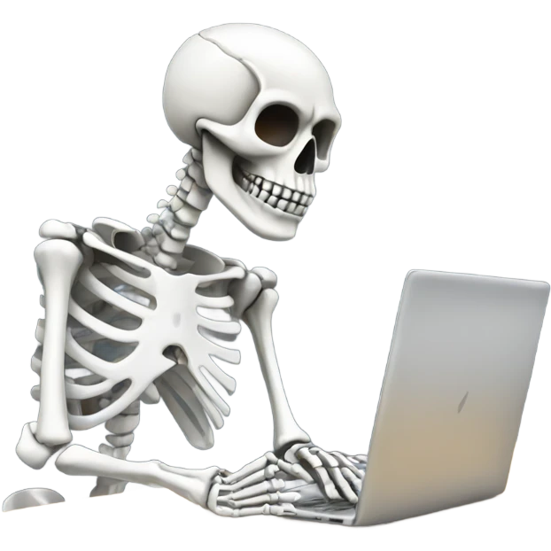 Skeleton working on laptop with desk emoji