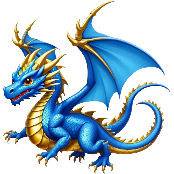 Cool, blue dragon with some golden scales and fly emoji