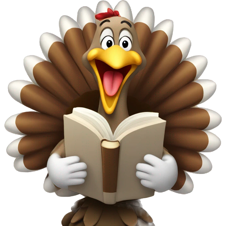 Happy Turkey singing with Holy Bible in his hand emoji