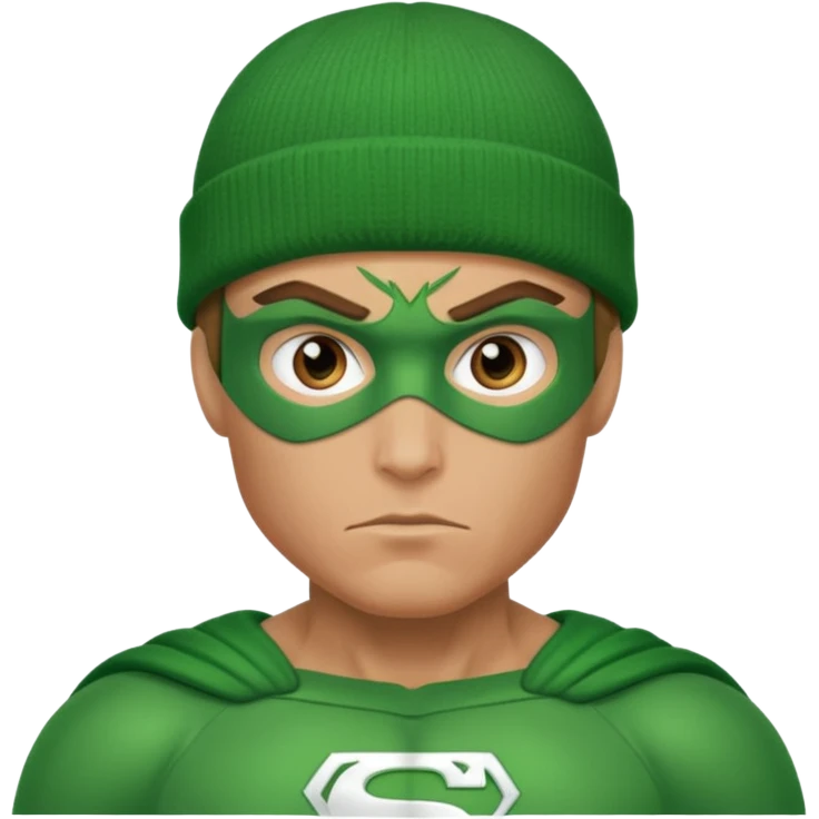 Green super hero with bannie emoji