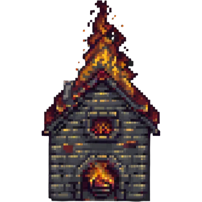 a house on fire, pixel art emoji
