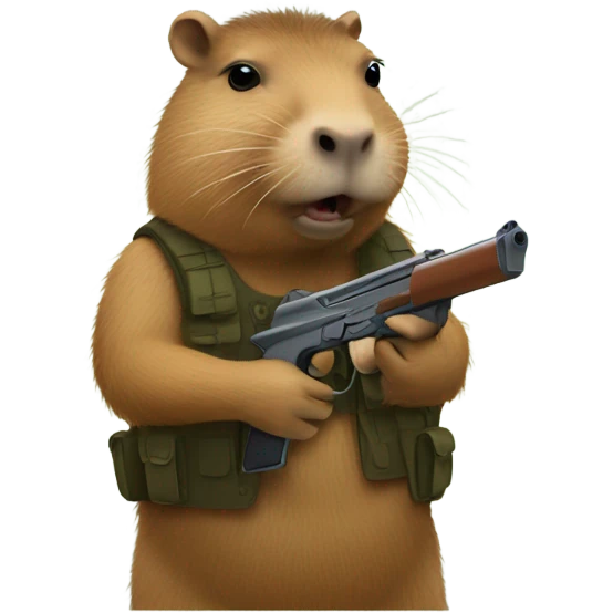 Capybara with a gun in 128 by 128 sizing emoji