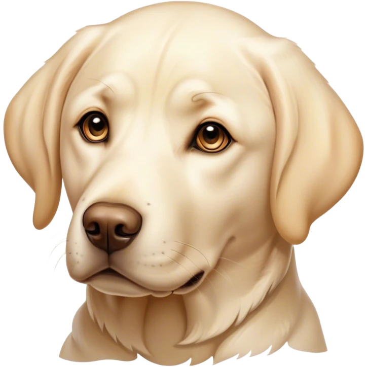 Cinematic Noble Cream Labrador Portrait Emoji, Poised and regal, with a strong, athletic build and a smooth, well-groomed cream Fur, deep-set soulful warm eyes, Simplified yet sharp and sophisticated features, highly detailed, glowing with a soft, dignified glow, high shine, intelligent and gentle, stylized with an air of grace, focused and attentive, soft glowing outline, capturing the essence of a watchful and loving companion, so majestic it feels as though it could bound out of the screen with effortless authority! emoji