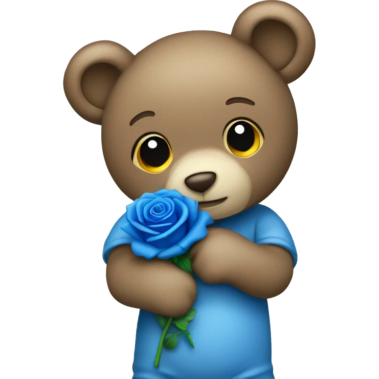 Blue teddy bear holding ￼blue rose emoji