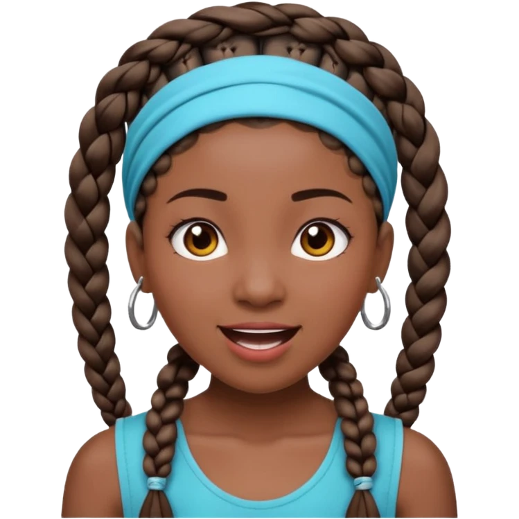 big lose braids starting from the top of the head woman face wiith big visible braids and mono color headband on head excited face and braids as big as headband and lots and lots of piercings emoji