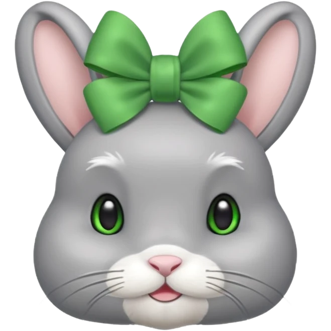 grey bunny with green bow on head emoji
