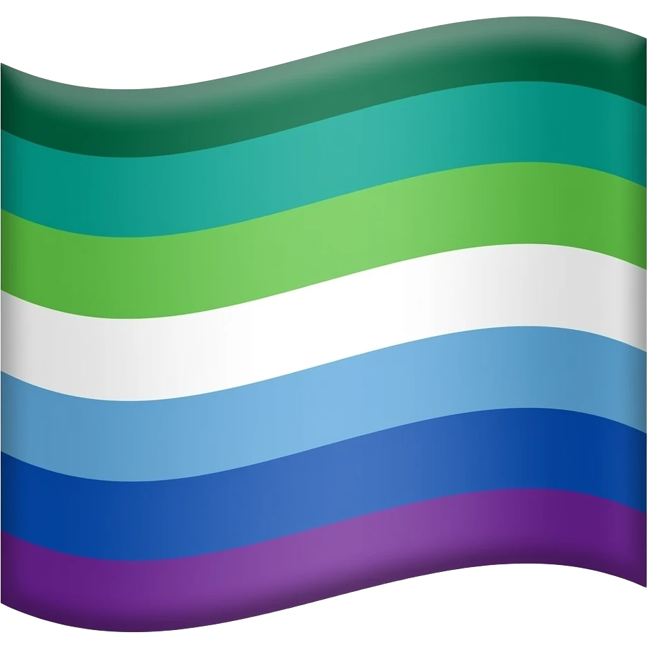 A flag with 7 stripes. Colour of the 1st stripe from top is DARK GREEN, 2nd stripe from top is TEAL, 3RD stripe from top is LIGHT GREEN, 4th stripe from top is plain white, 5th stripe from top is LIGHT BLUE, 6th stripe from top is INDIGO, and last stripe is PURPLE emoji