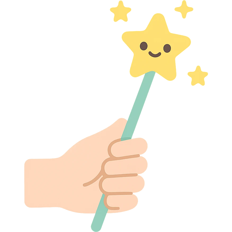 cute magic wand kawaii style in hand with stars emoji