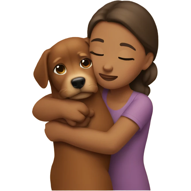 Two sisters Hugging a brown dog  emoji
