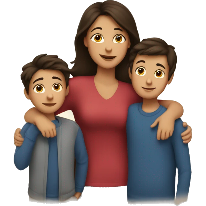 Brunette mom hugging sons  emoji