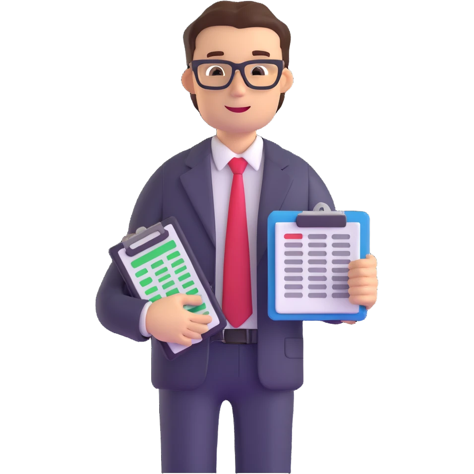 male accountant with spreadsheet, calculator and ledger emoji