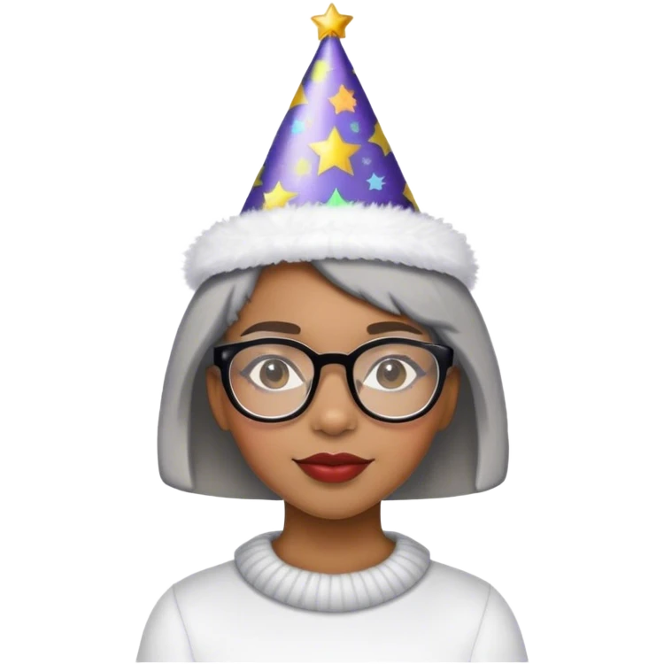 Light skinned Black girl with glasses short natural gray haircut celebrating new year’s  emoji