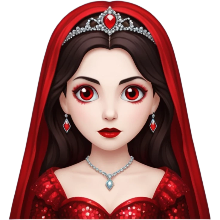 Bride of Dracula with long dark brown hair, red sequin outfit emoji