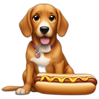 dog has a hot dog emoji