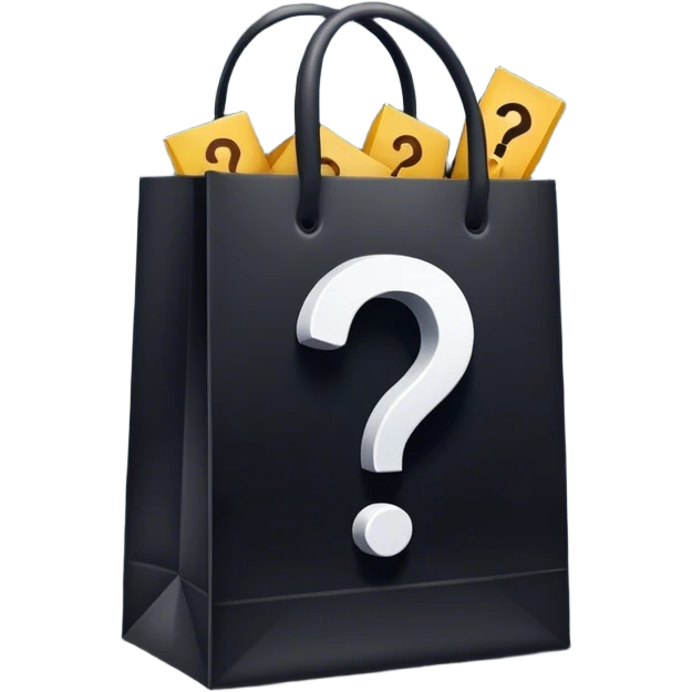 dark goodie bag with question mark emoji