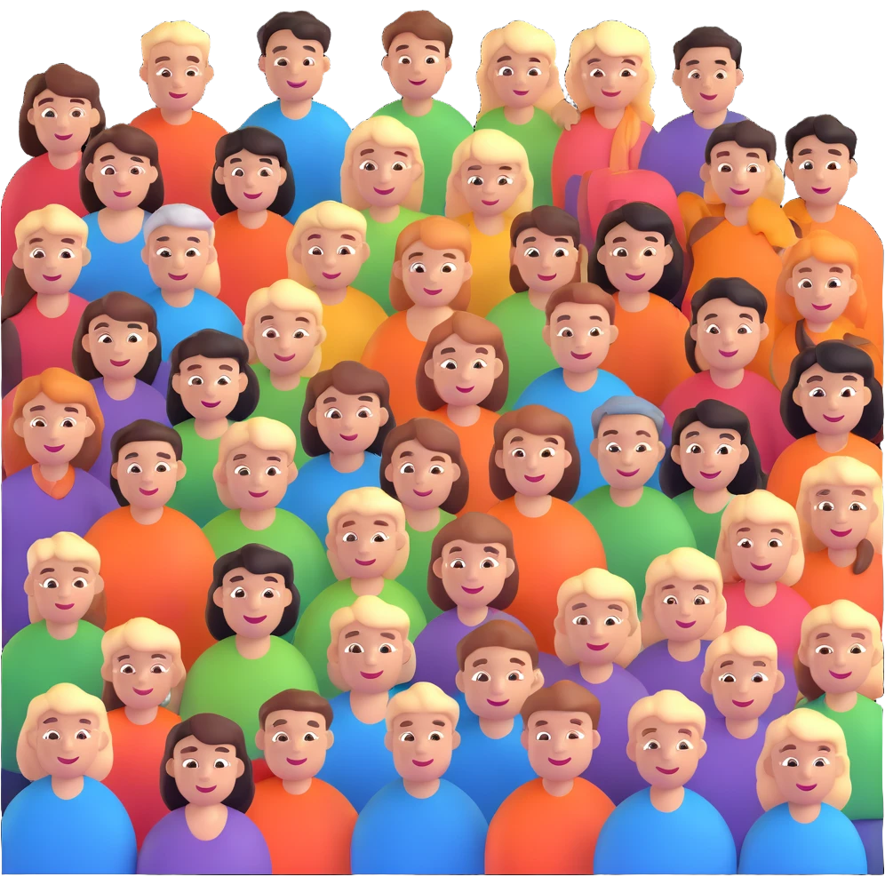 group of people with a large '10x' above them, bright and friendly emoji