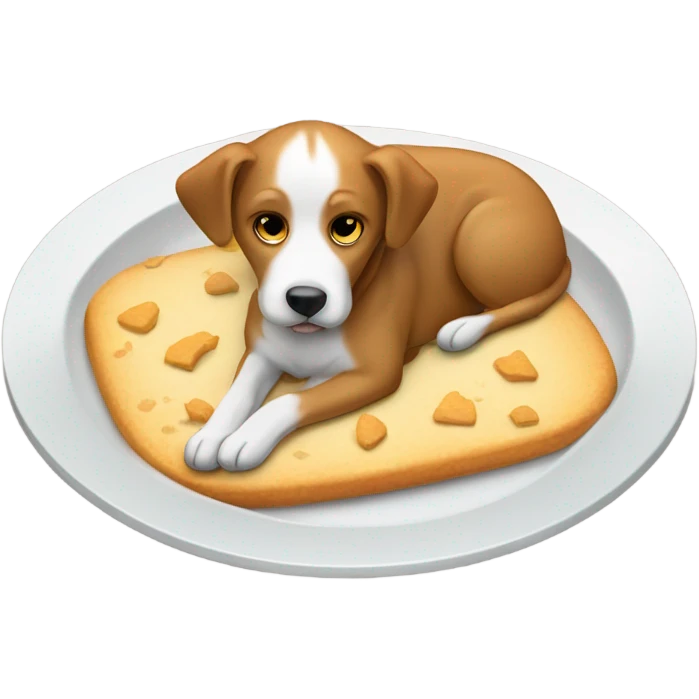 Dog laying on a food plate emoji