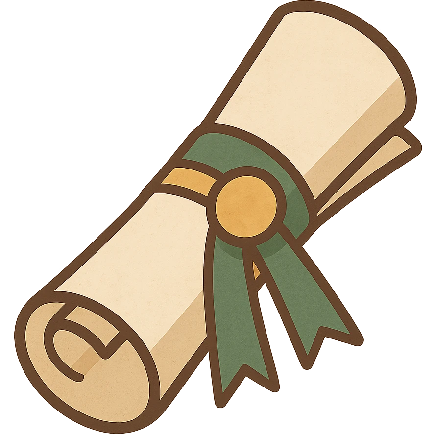rolled up diploma, modern look, green gold and white color scheme, rounded shapes, simple design emoji